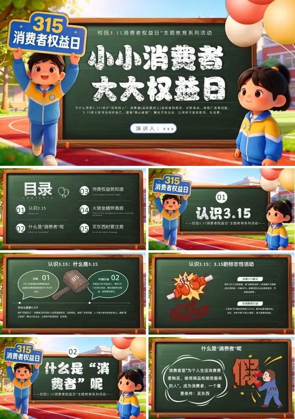校园315消费者权益日主题教育班会PPT模板含讲稿