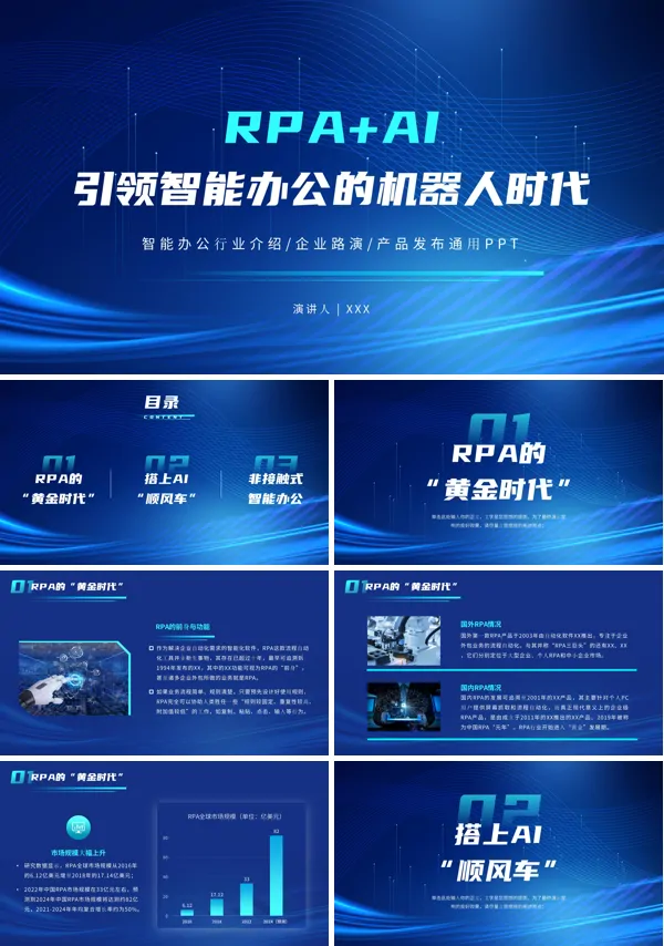 RPA+AI人工智能机器人企业宣传公司介绍PPT模板