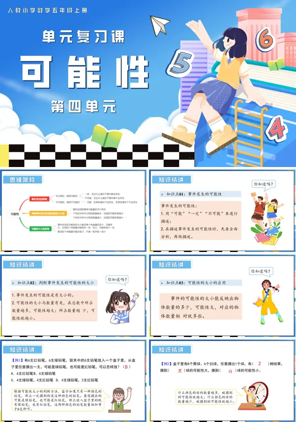 五年级数学上学期期末复习讲练测人教第四单元可能性PPT课件含教案