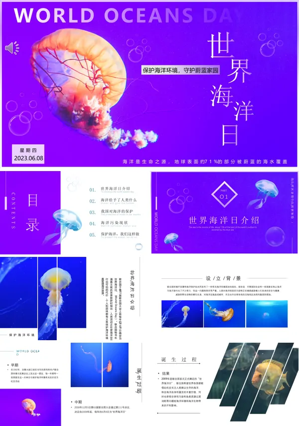 世界海洋日介绍PPT模板