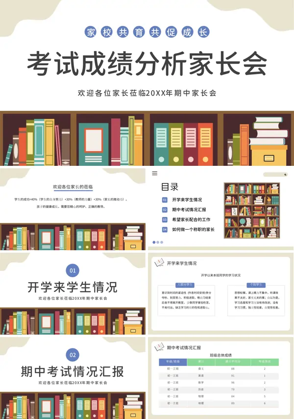 班级期中期末考试质量分析主题家长会PPT