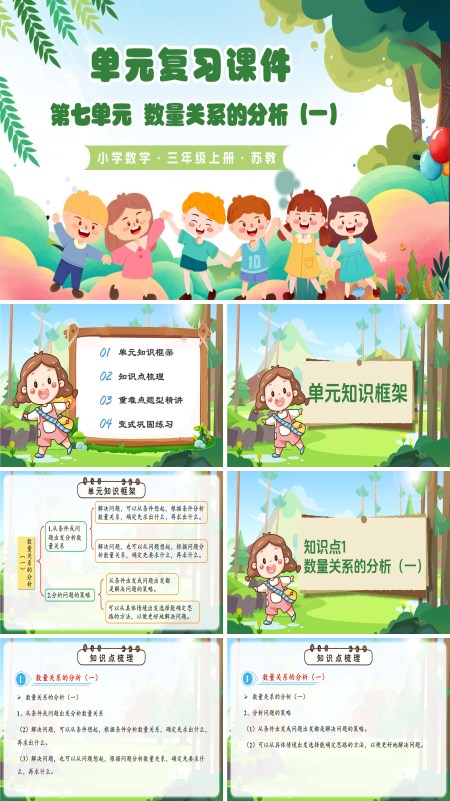 三年级数学上册苏教 新教材 第七单元  数量关系的分析（一）（复习课件）ppt课件（知识清单+单元测试）
