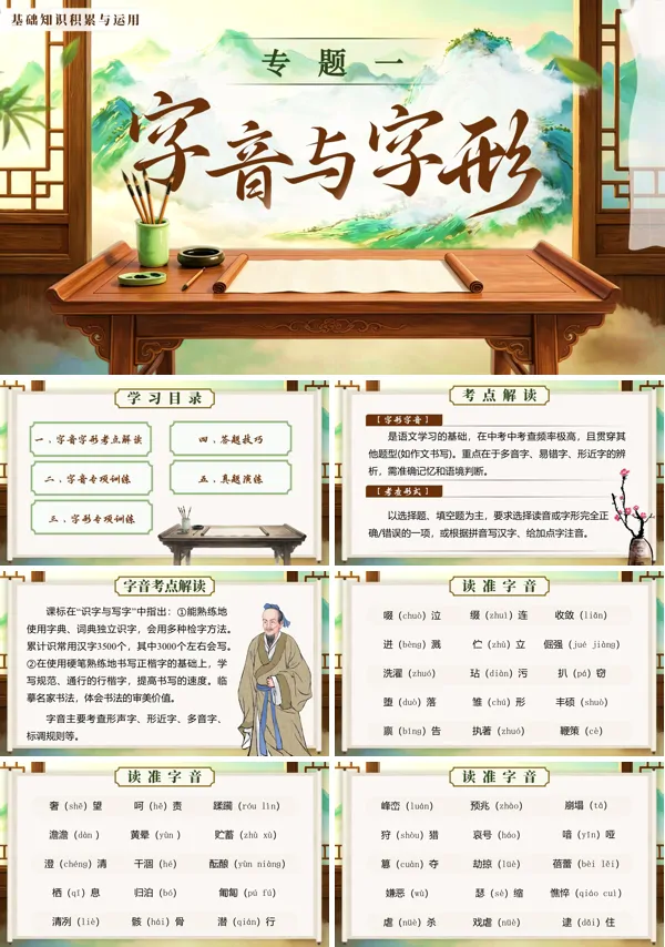 中考语文第一部分《基础知识积累与运用《专题一：字音与字形》》PPT课件（含教案+逐字稿+教学反思）