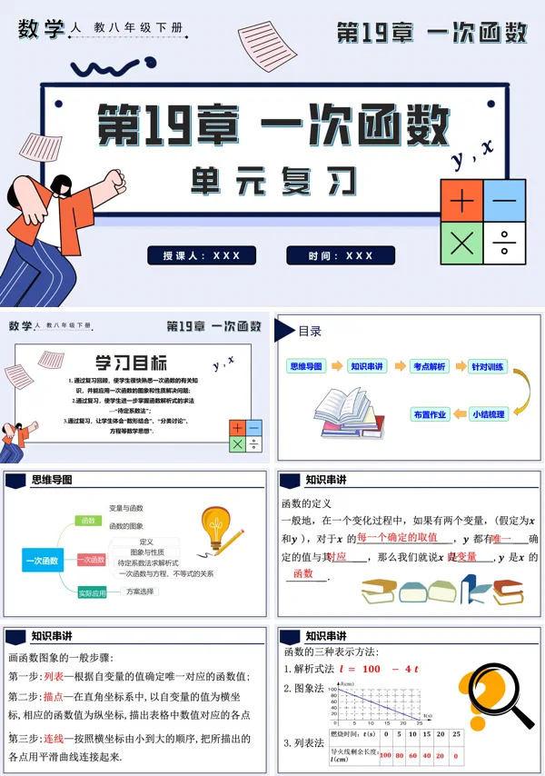 八年级数学下册第十九章一次函数单元复习PPT课件含教案