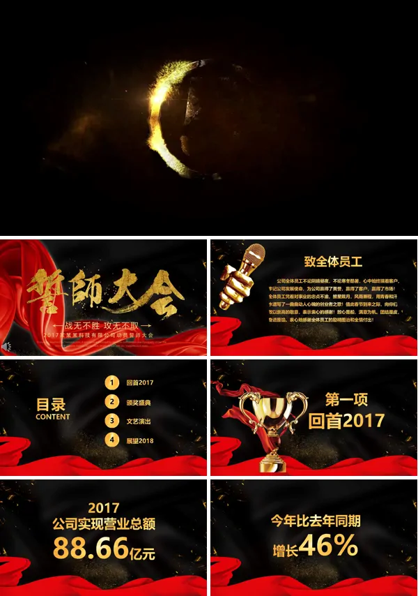 黑金大气风格企业年会晚会誓师大会PPT模板