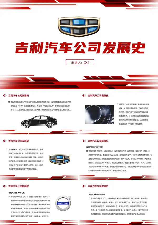 吉利汽车公司发展史简介PPT课件