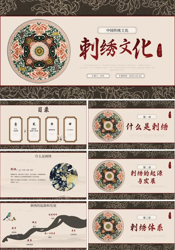 复古文艺传统文化刺绣中国风PPT课件