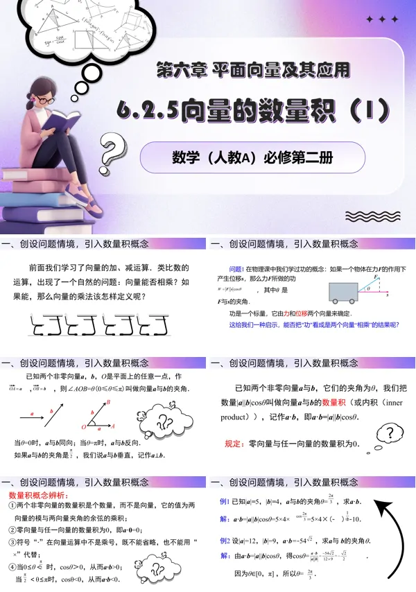 人教数学必修二6.2.5向量的数量积（1）PPT课件含教案