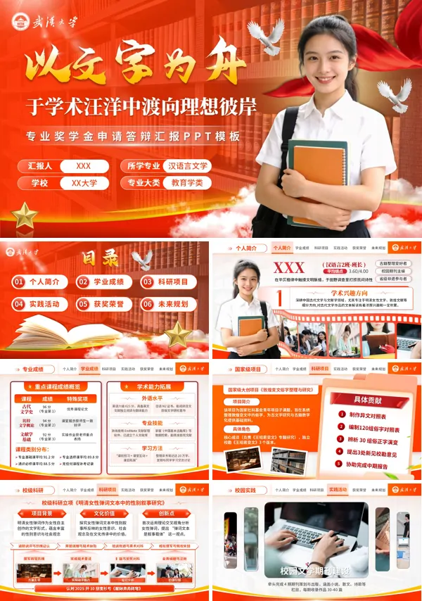 国家奖学金答辩PPT模版含讲稿