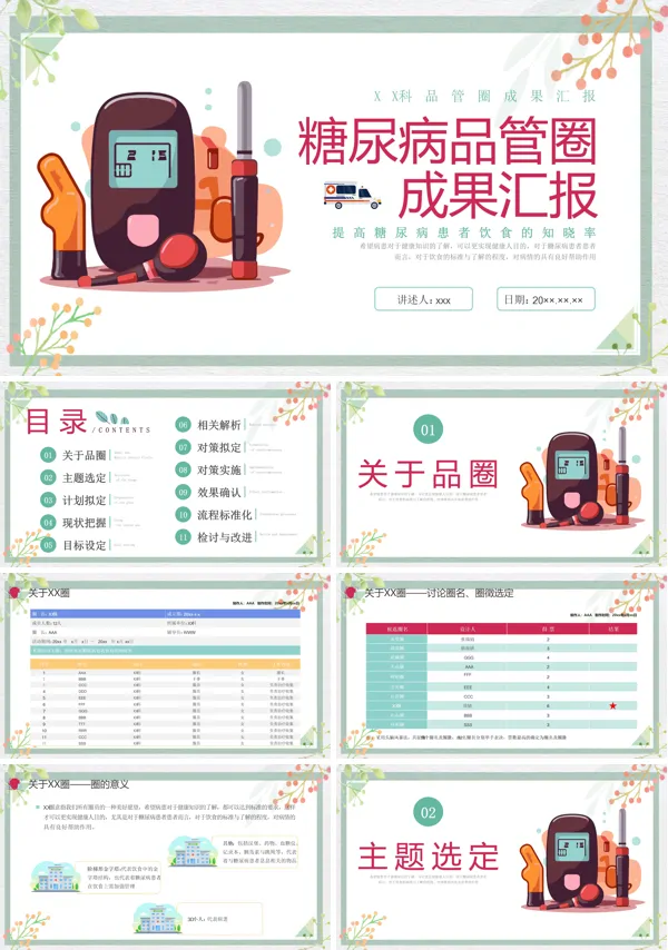 糖尿病管理品管圈成果报告课件PPT模板含讲稿